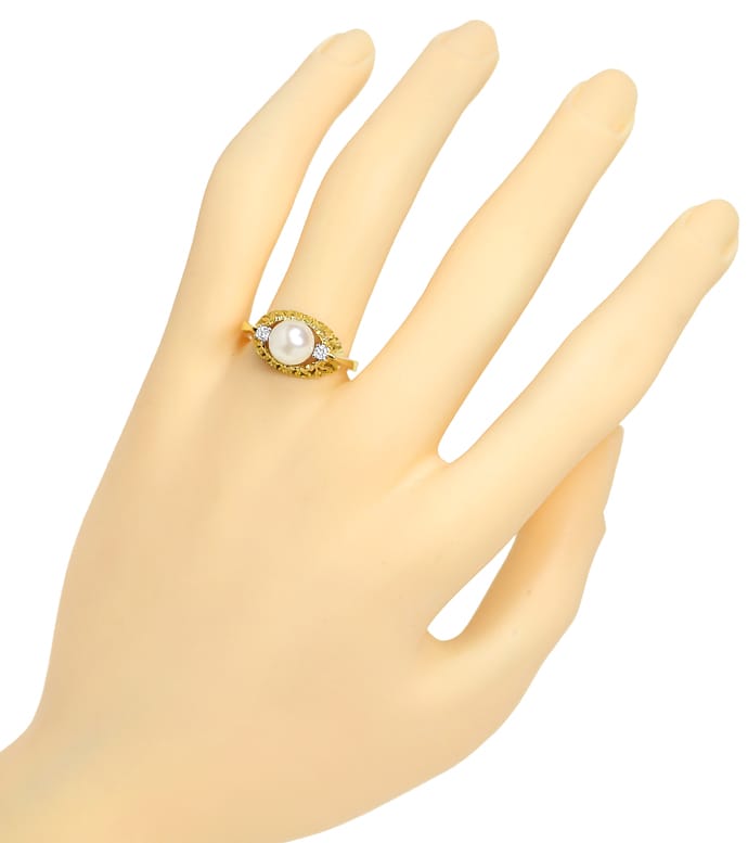 Foto 4 - Diamantring mit Zuchtperle und Brillanten 14K Gelbgold, Q0235