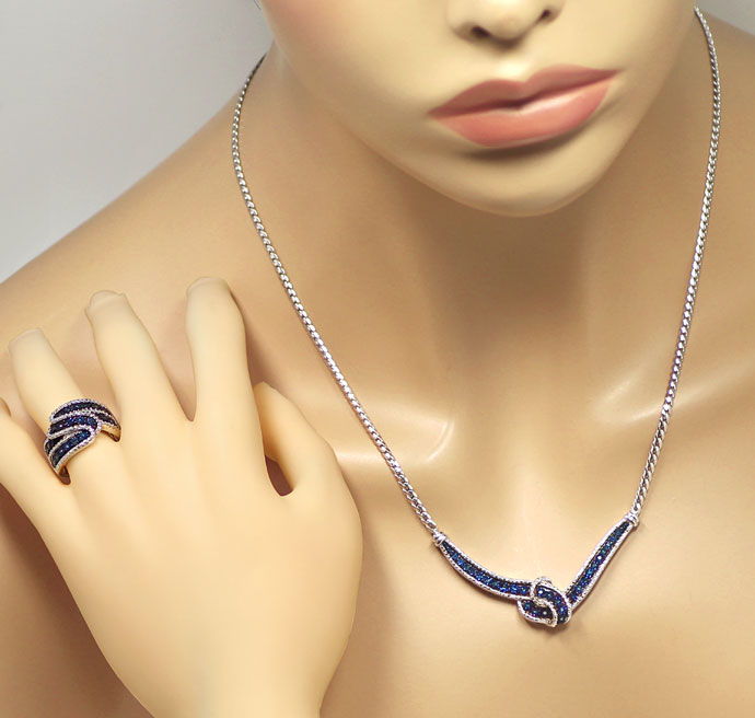 Foto 5 - Collier und Ring mit 45 blauen Diamanten aus 925 Silber, R9415
