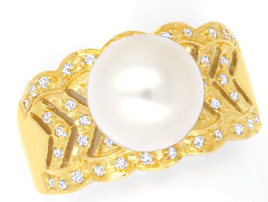 Foto 2 - Ring 10,3mm Südsee Perle, 40 Diamanten, Gelbgold, S4734
