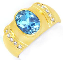 Foto 1 - Brillant-Goldring 3,3ct Blauer Topas, 10 Diamanten, S6618